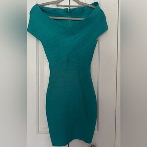 Elegant Teal Off-Shoulder Bandage Marciano Dress
